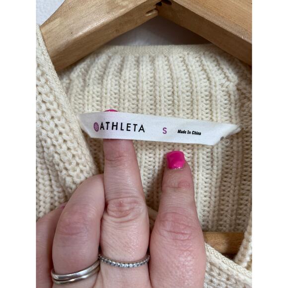 Athleta Asymmetrical Zip Sweater Merion Wool Cream Cozy Warm Size Small - Picture 7 of 10